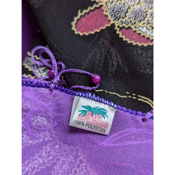 Island impressions Pareo/sarong Sheer  75" width 45" length purple and black GUC - Picture 2 of 9